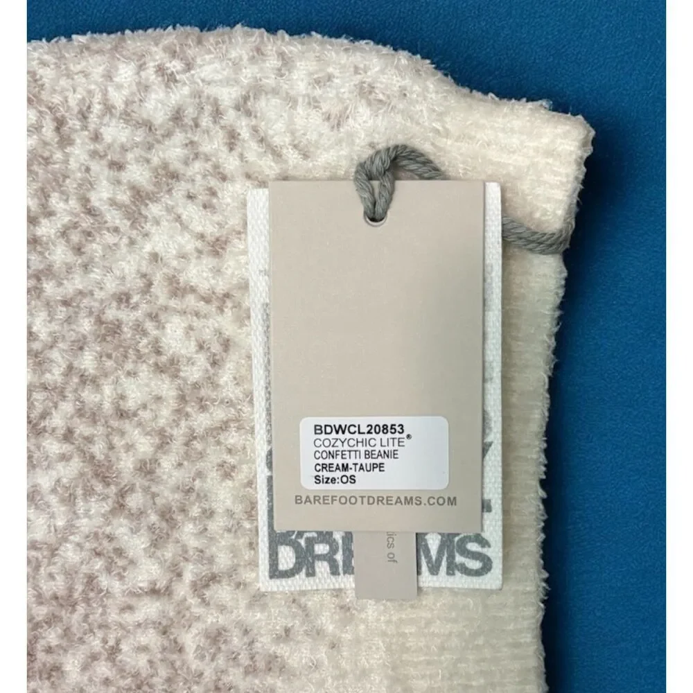 Barefoot Dreams CozyChic Lite Confetti Beanie Hat Cream-Taupe New With Tags